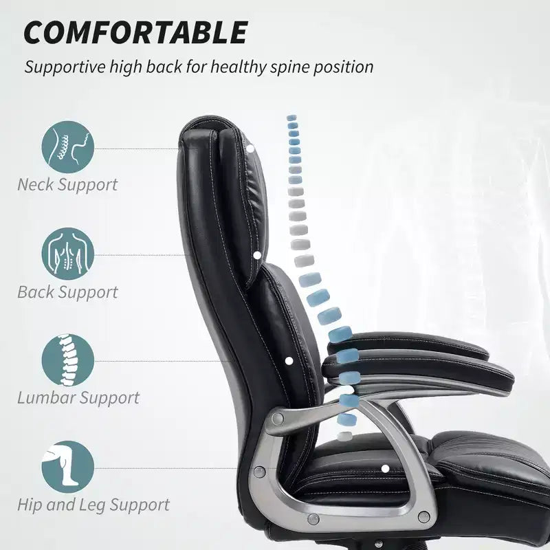 Chaise de bureau en cuir PU à dossier haut, chaise pivotante avec fonction d'inclinaison et hauteur réglable