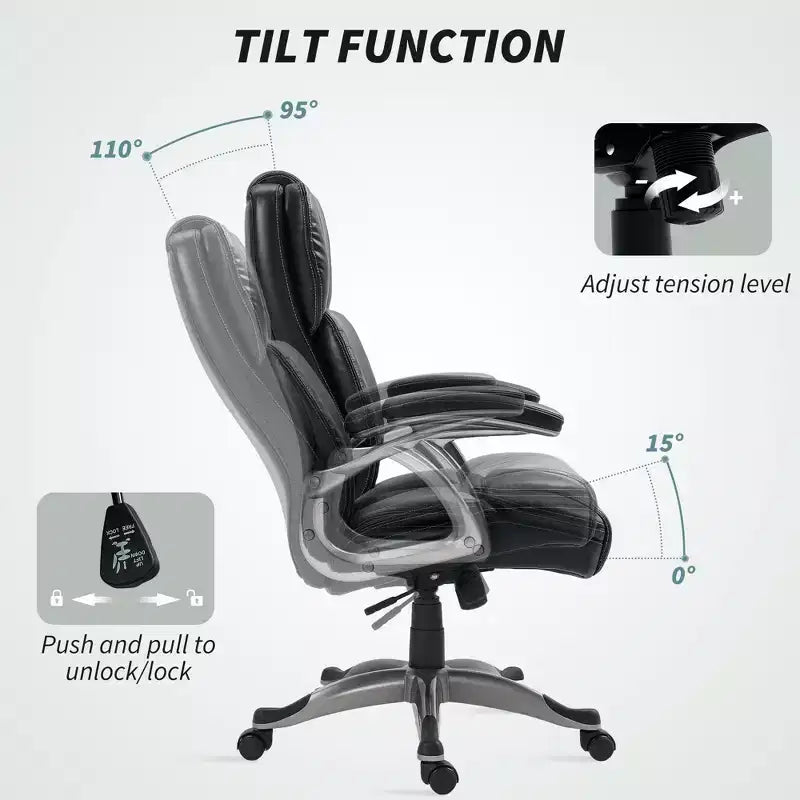 Chaise de bureau en cuir PU à dossier haut, chaise pivotante avec fonction d'inclinaison et hauteur réglable