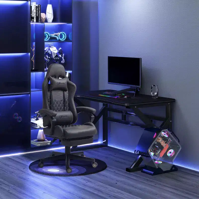 Racing Gaming Chair Diamond PU Leather Office Gamer Chair High Back Swivel Recliner with Footrest, Lumbar Support, Adjustable Height