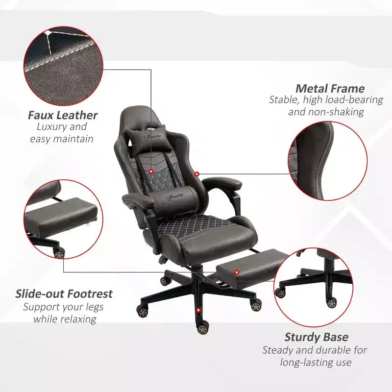 Racing Gaming Chair Diamond PU Leather Office Gamer Chair High Back Swivel Recliner with Footrest, Lumbar Support, Adjustable Height