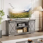 Meuble TV style ferme de 65 pouces avec portes coulissantes façon grange, centre de divertissement et console média pour salon ou chambre à coucher