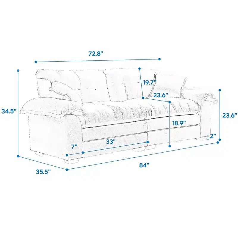 Canapé deux places large EHMKNP de 213 cm avec coussins d'assise profonds pour salon, appartement