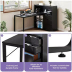 Bureau d'angle en forme de L Balconera de 140 cm avec 3 tiroirs et prises de courant, table d'ordinateur de jeu d'angle à LED avec étagère réglable