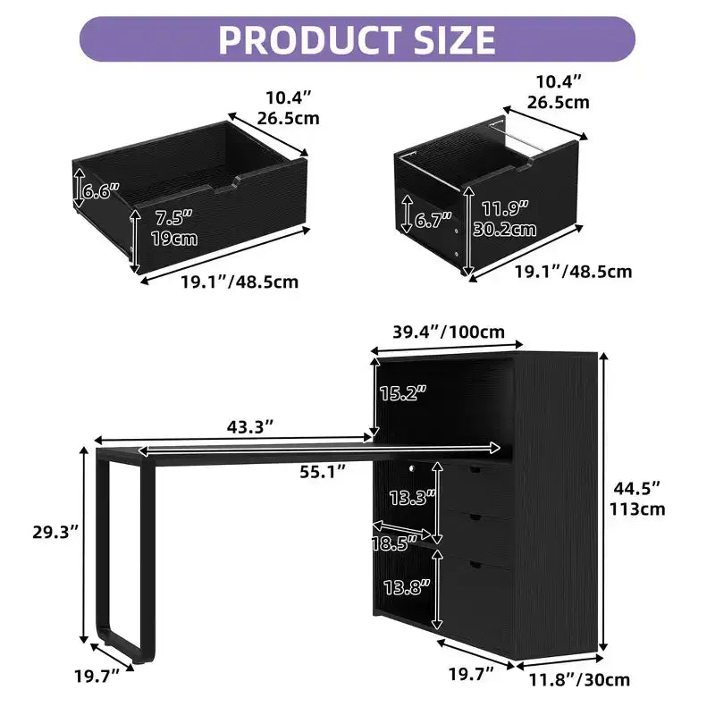 Bureau d'angle en forme de L Balconera de 140 cm avec 3 tiroirs et prises de courant, table d'ordinateur de jeu d'angle à LED avec étagère réglable