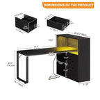 Bureau d'angle en forme de L Balconera de 140 cm avec 3 tiroirs et prises de courant, table d'ordinateur de jeu d'angle à LED avec étagère réglable