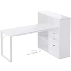 Bureau d'angle en forme de L Balconera de 140 cm avec 3 tiroirs et prises de courant, table d'ordinateur de jeu d'angle à LED avec étagère réglable