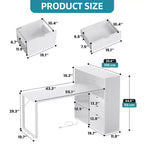 Bureau d'angle en forme de L Balconera de 140 cm avec 3 tiroirs et prises de courant, table d'ordinateur de jeu d'angle à LED avec étagère réglable