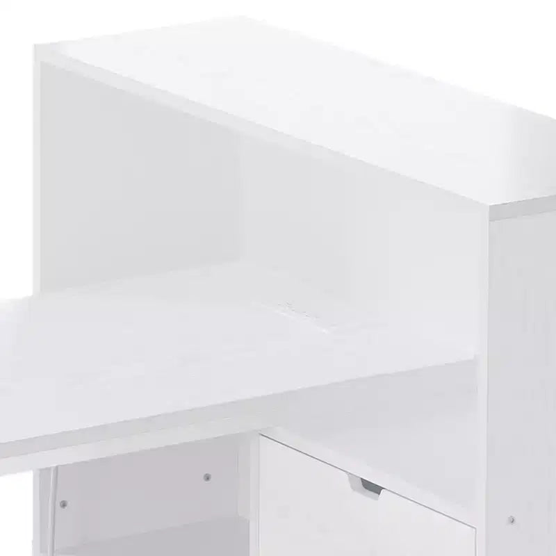 Bureau d'angle en forme de L Balconera de 140 cm avec 3 tiroirs et prises de courant, table d'ordinateur de jeu d'angle à LED avec étagère réglable