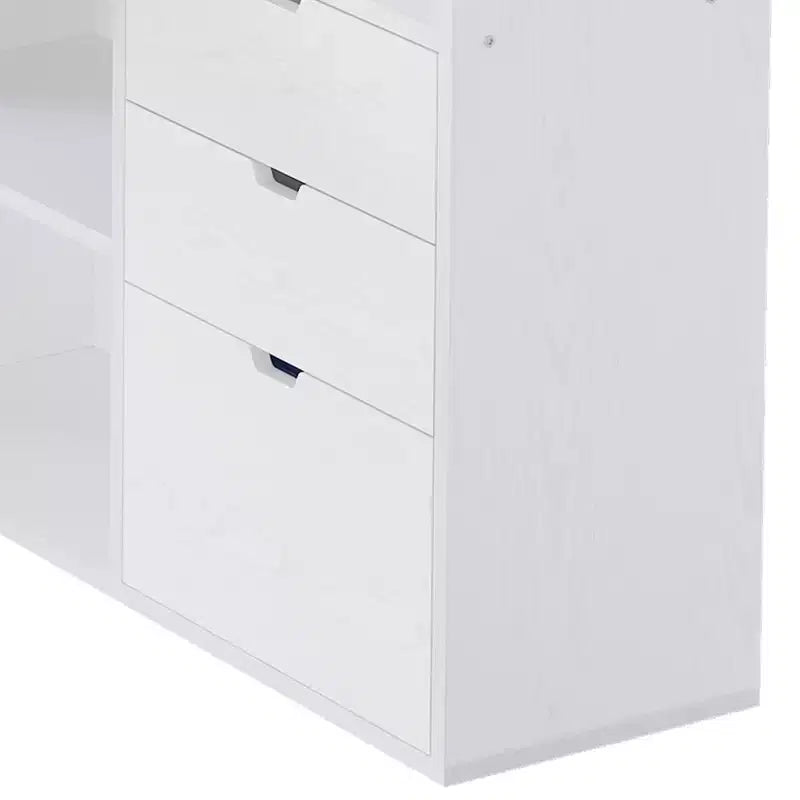 Bureau d'angle en forme de L Balconera de 140 cm avec 3 tiroirs et prises de courant, table d'ordinateur de jeu d'angle à LED avec étagère réglable