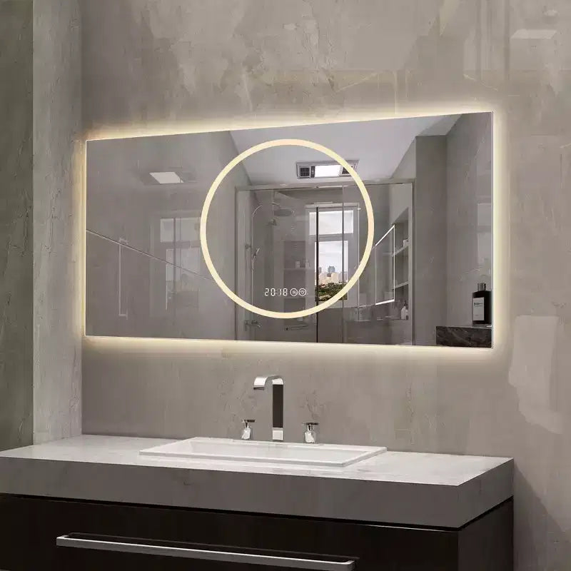 Miroir de salle de bain LED anti-buée GDFStudio Mirae 48, moderne, à bords droits, avec 3 options de couleur