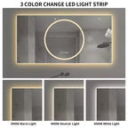 Miroir de salle de bain LED anti-buée GDFStudio Mirae 48, moderne, à bords droits, avec 3 options de couleur