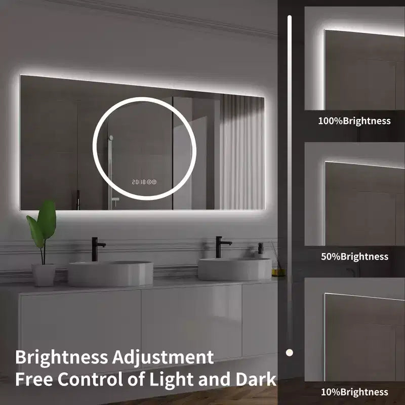 Miroir de salle de bain LED anti-buée GDFStudio Mirae 48, moderne, à bords droits, avec 3 options de couleur