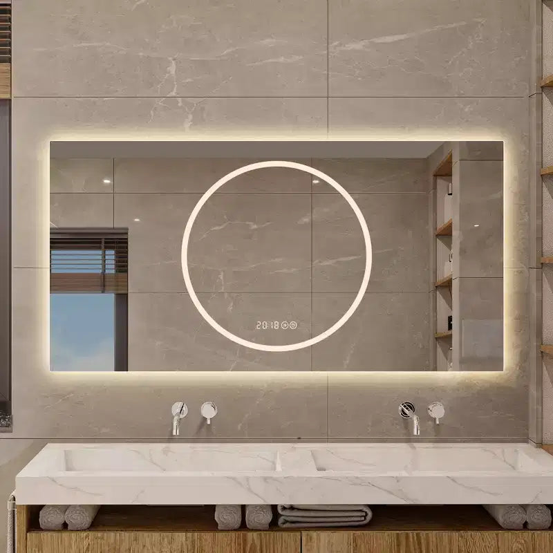Miroir de salle de bain LED anti-buée GDFStudio Mirae 48, moderne, à bords droits, avec 3 options de couleur