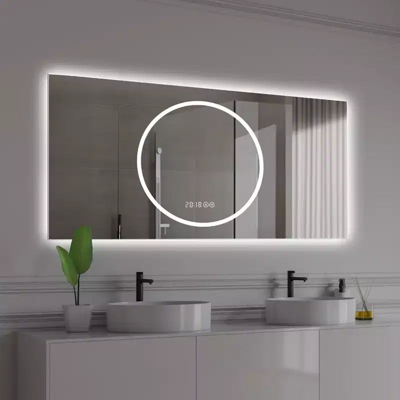 Miroir de salle de bain LED anti-buée GDFStudio Mirae 48, moderne, à bords droits, avec 3 options de couleur