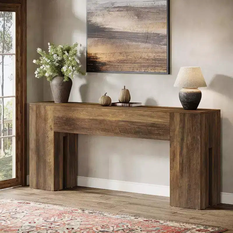 Tribesigns 71-Inch Long Console Table for Entryway, Farmhouse Sofa Console Behind Couch, Entry Table for Hallway, Foyer, Living Room, Brown