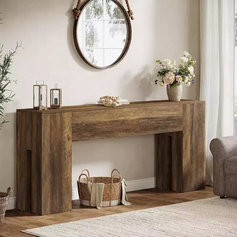 Tribesigns Grande console de 180 cm pour entrée, canapé, couloir, foyer, salon, marron