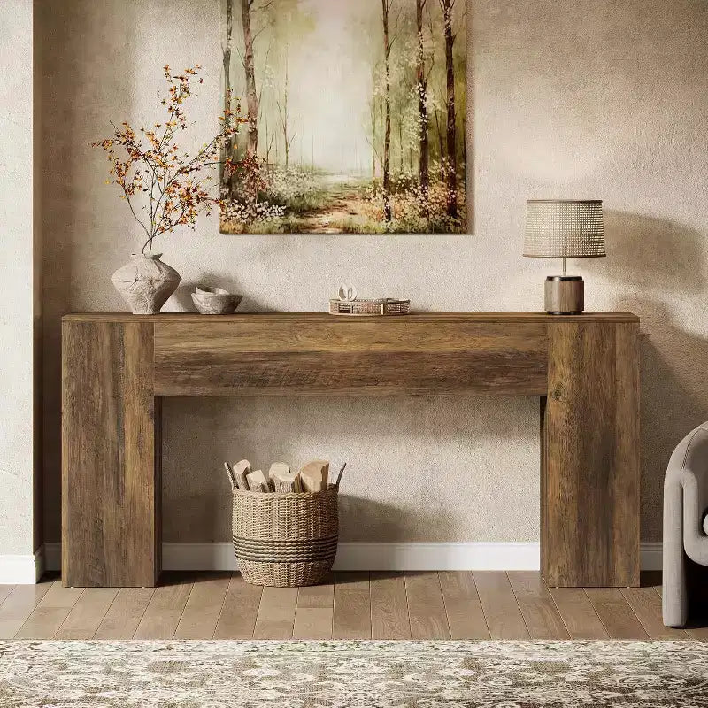 Tribesigns Grande console de 180 cm pour entrée, canapé, couloir, foyer, salon, marron