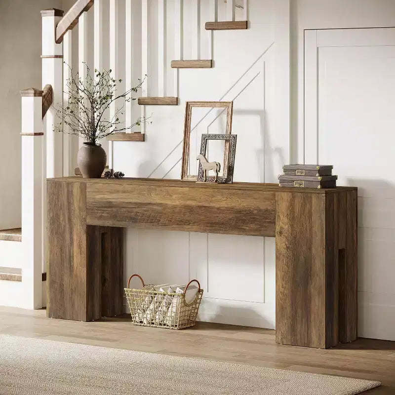Tribesigns Grande console de 180 cm pour entrée, canapé, couloir, foyer, salon, marron