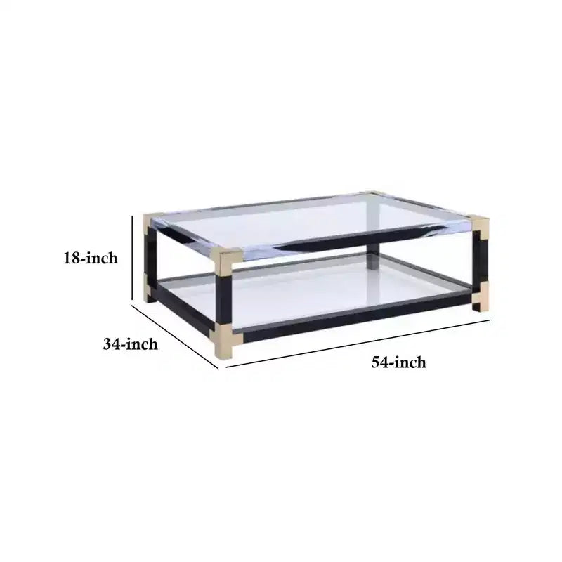 Table basse en métal Royal Hampton avec plateau et étagère en verre, noir