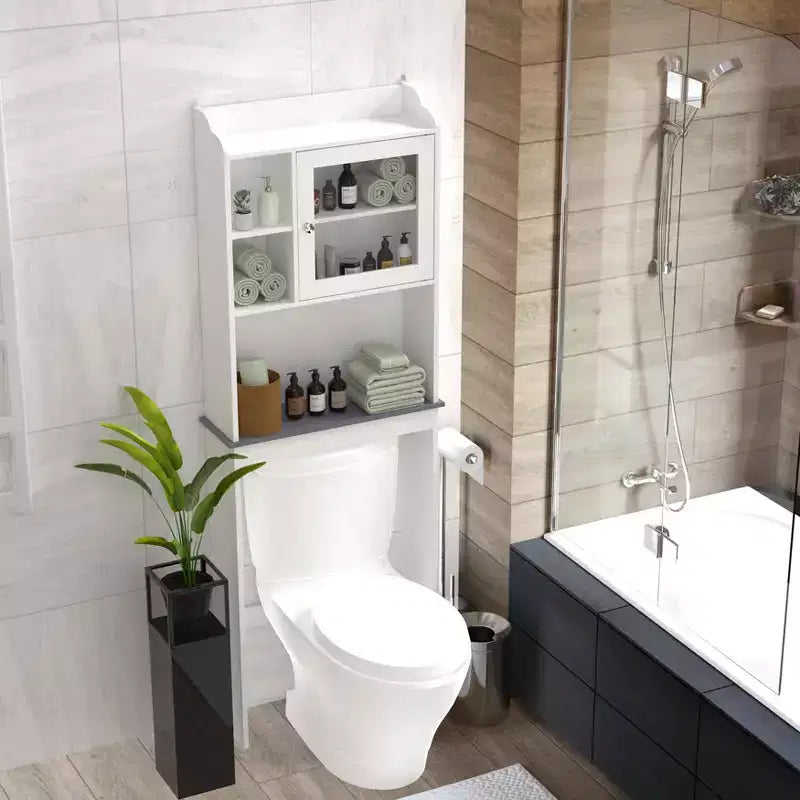 Meuble de rangement Okak de 172 cm au-dessus des toilettes avec étagères ouvertes, meuble de rangement de salle de bain en bois pour la maison, la salle de bain
