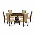 HomeStock 7-Piece Distressed Jacobean Finish Solid Wood Top Dining Table with 6 Parson Chairs