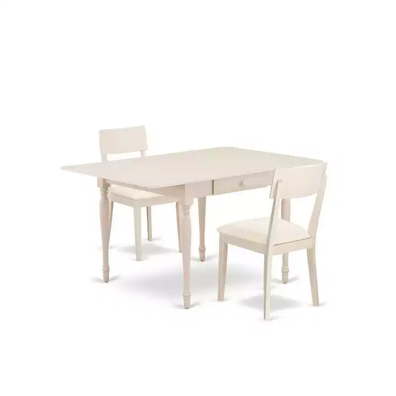 HomeStock 3-Piece Linen White Finish Solid Wood Top with Dropleaf Dining Table Set