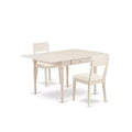 HomeStock 3-Piece Linen White Finish Solid Wood Top with Dropleaf Dining Table Set