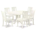 Oval Dining Set 7Pc - 42/60 Inch Table w/ Leaf & 6 Chairs - Modern Farmhouse Style