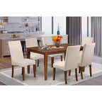 HomeStock 7-Pc Rectangle Mahogany Finish Solid Wood Top Dining Table with 6 Parson-Chairs