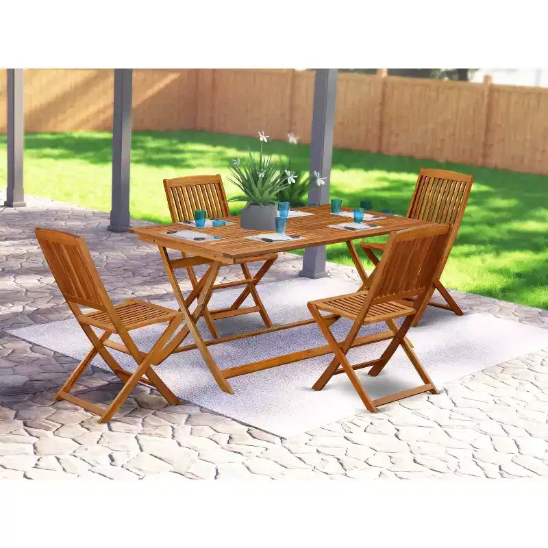 Ensemble de salle à manger HomeStock 5 pièces, table avec plateau en bois massif finition chêne naturel et 4 chaises