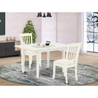 Ensemble de salle à manger 3 pièces HomeStock avec plateau rectangulaire en bois massif, finition blanc lin et rallonge papillon