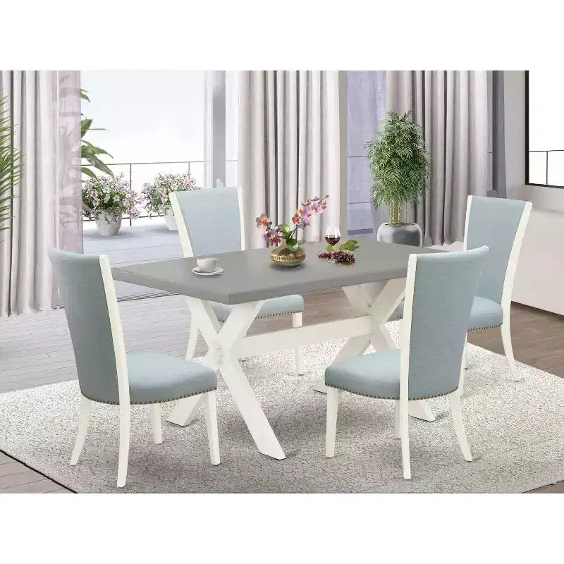 HomeStock Ensemble de 5 pièces : Table à manger en bois massif finition chêne naturel avec 4 chaises Parson