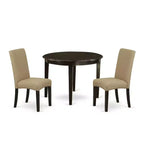 Round Dining Table Set 3pc - 42 Table & 2 Parsons Chairs - Linen Fabric - Cappuccino Finish