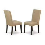 Round Dining Table Set 3pc - 42 Table & 2 Parsons Chairs - Linen Fabric - Cappuccino Finish