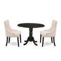HomeStock 3-Piece Round Black Finish Solid Wood Top Dining Table with 2-Parson Chairs with Drop Leaf