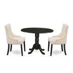 HomeStock 3-Piece Round Black Finish Solid Wood Top Dining Table with 2-Parson Chairs with Drop Leaf
