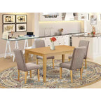 Ensemble table de salle à manger rectangulaire 60 pouces avec 4 chaises - Tissu lin finition kaki foncé