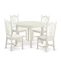 HomeStock 5-Piece Round Buttermilk and Cherry Finish Solid Wood Top Dining Table with 4-Chairs