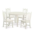 HomeStock 5-Piece Round Buttermilk and Cherry Finish Solid Wood Top Dining Table with 4-Chairs