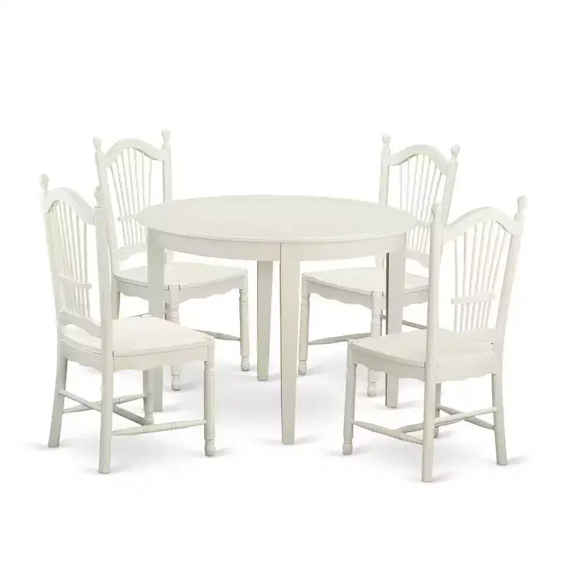 HomeStock 5-Piece Round Buttermilk and Cherry Finish Solid Wood Top Dining Table with 4-Chairs