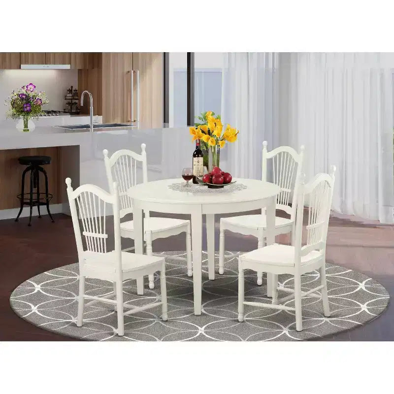 Table de salle à manger HomeStock 5 pièces en bois massif à plateau rond, finition crème et cerisier, avec 4 chaises