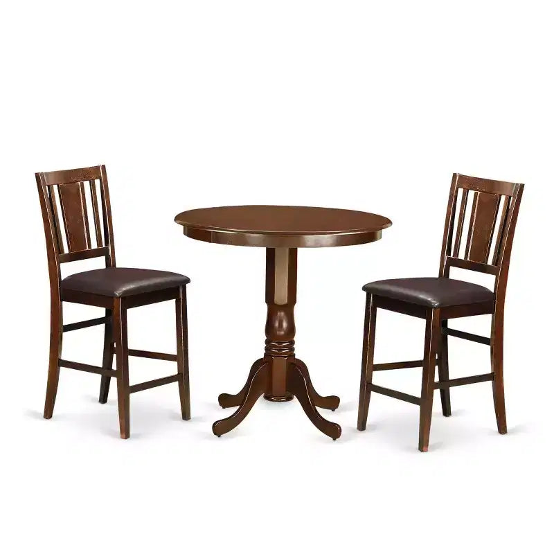 3-Piece Mahogany Finish Solid Wood Top - Dining Room Set - Seats 4