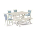 HomeStock 6-Piece Rectangle Wire Brushed Linen White Finish Solid Wood Top Dining Table with 1-Bench, 4-Chairs