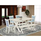 HomeStock Table de salle à manger 6 pièces rectangulaire en bois massif brossé blanc lin avec 1 banc et 4 chaises