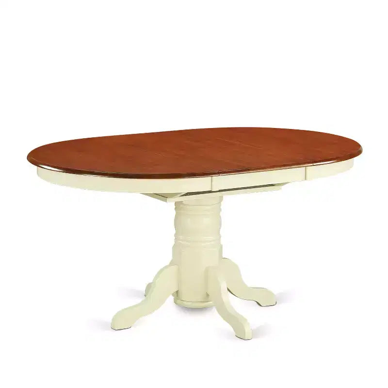 HomeStock 5-Piece Oval Buttermilk & Cherry Finish Solid Wood Top Dining table with 4 Chairs with Slat Back