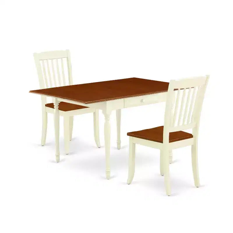 HomeStock 3-Piece Buttermilk and Cherry Finish Solid Wood Top With Dropleaf Dining Table Set