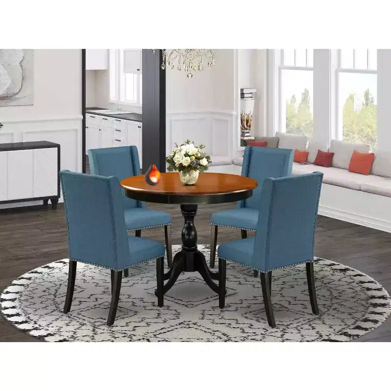 HomeStock 5-Piece Black and Cherry Finish Solid Wood Top Dining table with 4 Chairs