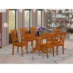 7-Piece Oval Saddle Brown Finish Solid Wood Top Dining Table with 6-Chairs with
