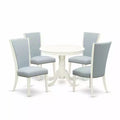 HomeStock 5-Piece Round Linen White Finish Solid Wood Top Dining table with 4 Chairs