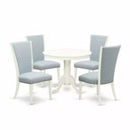 HomeStock 5-Piece Round Linen White Finish Solid Wood Top Dining table with 4 Chairs